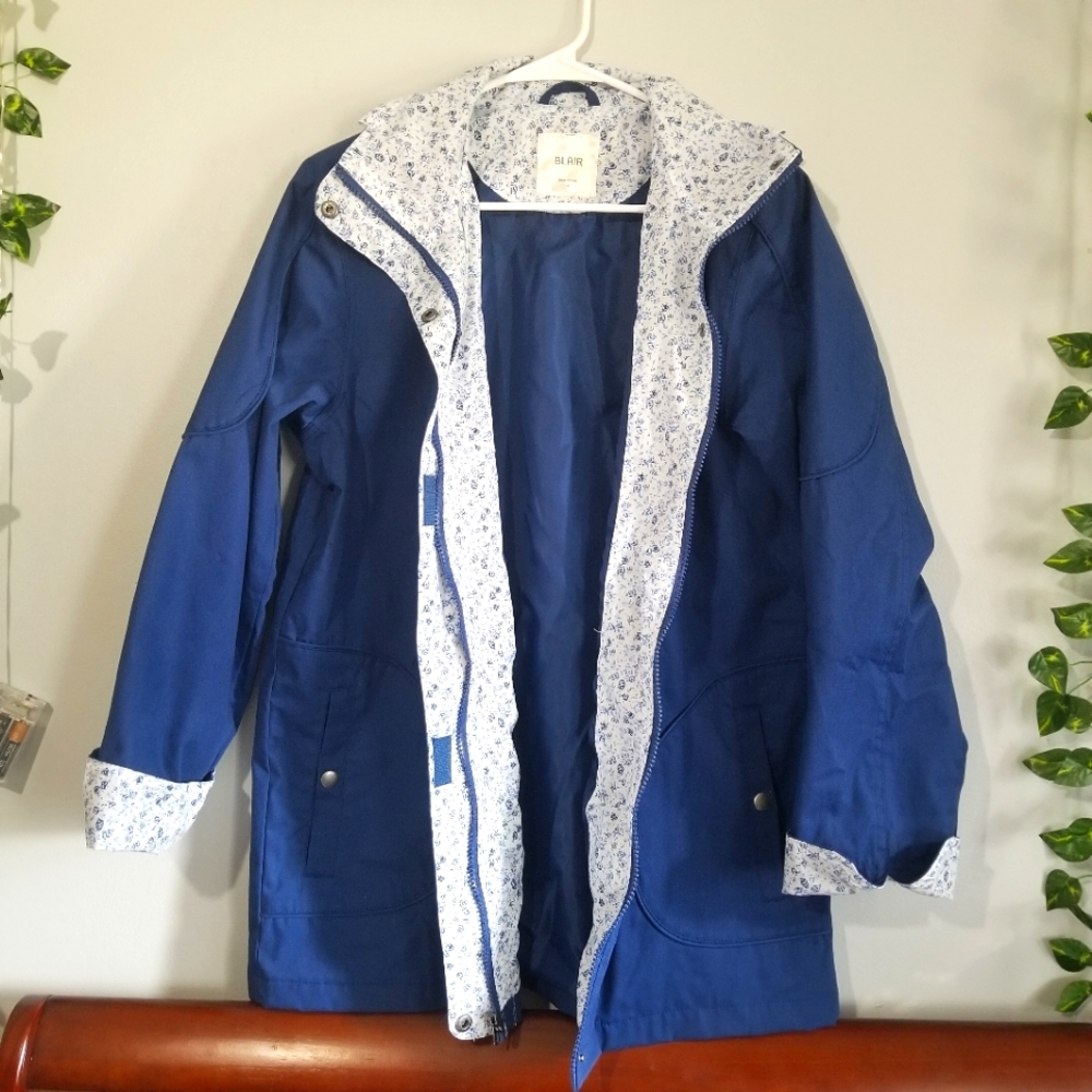 Blair Womens Blue Floral Small Rain Jacket Full Zip NO HOOD